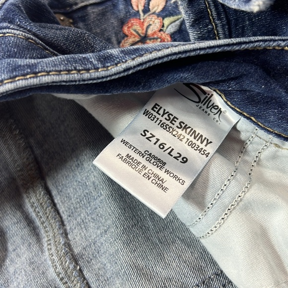 Silver jeans flower embroidered Elyse skinny s16 - Picture 5 of 7